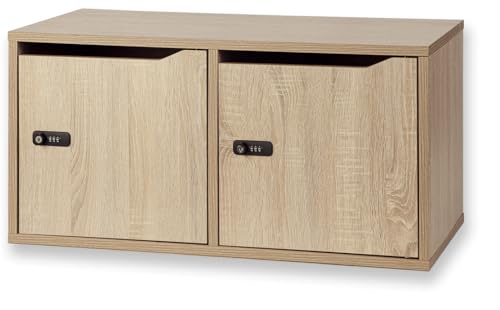 ロッカー 収納 ワイド 鍵付き 木製 SB970 アスカ 組み立て式 おしゃれ 2列 小型 連結 木目 棚板 調節可能 幅80 奥行き40 高さ40 cm