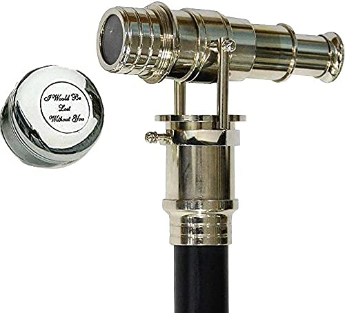 3 Fold Nautical Chrome Finish Brass Hidden SPY Glass Telescope with Black Cane Rustic Vintage Home Decor Gifts