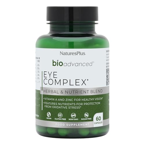 NaturesPlus Bio Advanced Eye Complex Supplement - Vision, Tired and Dry Eyes, UV Blue Lights Support - Lutein, Vitamin A, C, E, Zinc, Botanicals - Vegan, Gluten Free - 60 Capsules