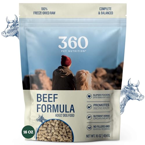 360 Pet Nutrition Freeze-Dried Raw Dog Food – Beef Recipe with Liver & Organs, High Protein with...