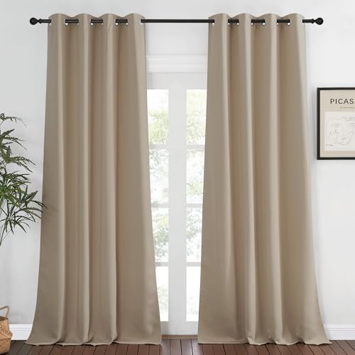 NICETOWN Blackout Window Curtain 90 inch Length - Room Darkening Thermal Insulated Grommet Large Window Treatment Light Blocking for Bedroom/Doorway (Taupe, 1 Panel, W52 x L90)