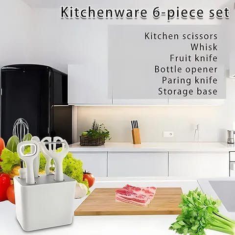 Elvana Kitchen Gadgets Set, 5 Pieces Kitchen Utensils Set with Holder, Paring Knife, Whisk, Bottle Opener, Peeler, Scissors | Home Kitchen Gadgets (White) offers donot miss