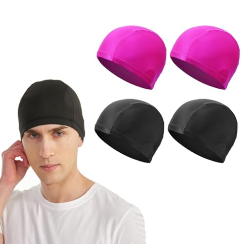ZKHSEOU Confezione da 4 Cuffia da Nuoto per Adulti e Bambini, Unisex, Elastica (Rosa e Nero)