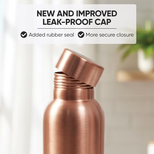 Image of 100% Pure Copper Water Bottle for Drinking Water - 34 oz (1000ml) Hammered Finish with Leak-Proof Lid | Copper Vessel for Yoga, Gym, Office, Home & Travel