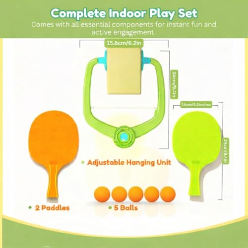 Image of TREGO Indoor Hanging Table Tennis Set | Games for Boys 7-14Years | Ping Pong Set with 2 Rackets and 5 Balls| Home Play Activity for Boys and Girls | Indoor Play Toy for Gifts