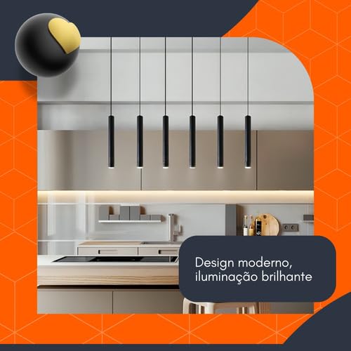 Pendente Tubo Alumínio Cilíndrico Bivolt Decoração (Preto)