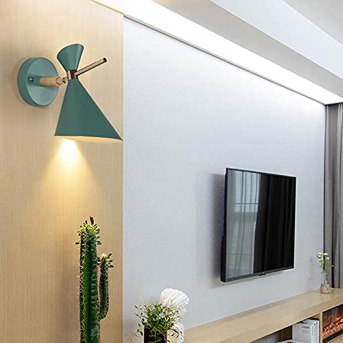 LIUDADA Applique murale d'intérieur moderne en bois - E27 - Vert - Éclairage intérieur rotatif à 360° - En bois et fer - Pour salon, chambre à coucher, chambre d'enfant, salle à manger (23 × 23 cm) Cover