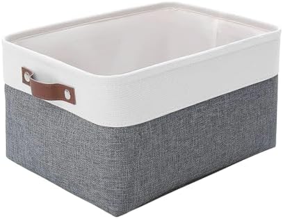 Panier Rectangulaire Avec Poignée Mangata Panier Rangement Petite, Boite De Rangement Tissu Rectangulaire Dressing Avec Poignée Pour Jouets, Armoire (Pliable, Gris Froid/Blanc Panier En Jonc Rectangulaire