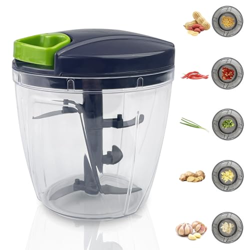 Dunkwckore 900 ml Mini Hachoir Manuel, Coupe Oignon Manuel avec 5 Lames en Acier Inoxydable, Mixeur Manuel, Hachoir Oignon, Hachoir Ail, Hachoir Manuel a Ficelle, Hachoir Legume avec Cordon de Tirage