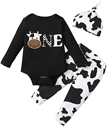Detigee Baby Boy First Birthday Outfit Infant One Year Old Clothes Baby Cow Outfit (Black,12-18 Months)