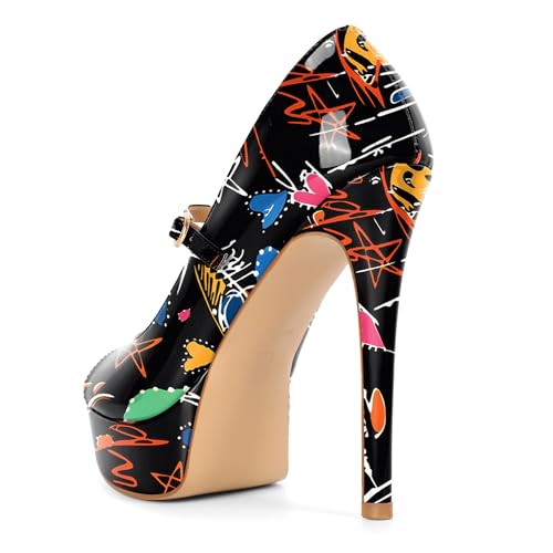 Image of SAMMITOP Women's Peep Toe High Heels Platform Stiletto Pumps Patent Mary Jane Heels 5.5 inch Party Wedding Dress Shoes