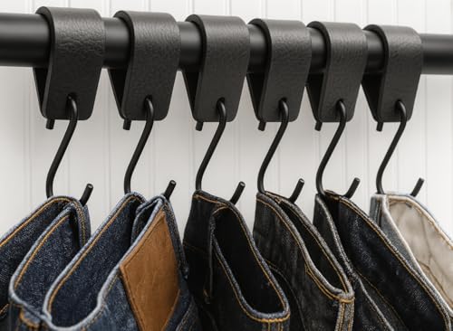 Brute Strength - S Haken Mit Lederschlaufe - Schwarz - 4X - 12,5 x 2,5 cm - Kleiderhaken Garderobenhaken Fleischerhaken Leder