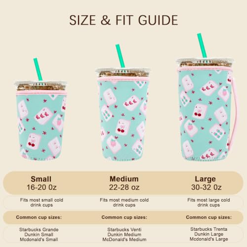 Image of Insulated Neoprene Cup Sleeve for Iced Coffee & Cold Soda - Reusable & Sweatproof, Keeps Drinks Cold Longer, Coffee Coolie for Hot & Iced Drinks (Mahjong, Medium: 22-24oz)