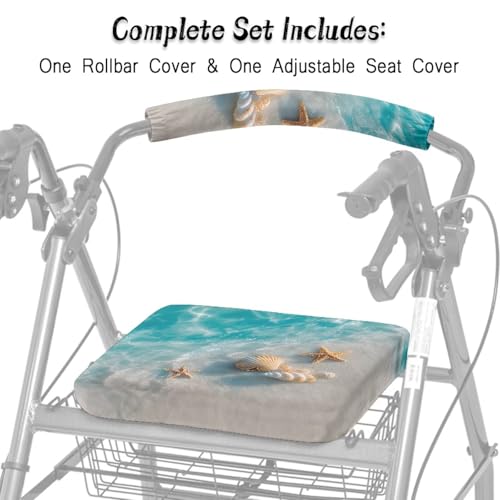 Image of Beach Shells Rollator Accessories for Ladies Adjustable Rollator Walker Seat and Backrest Covers Universal Walkers for Seniors with Seat Cover