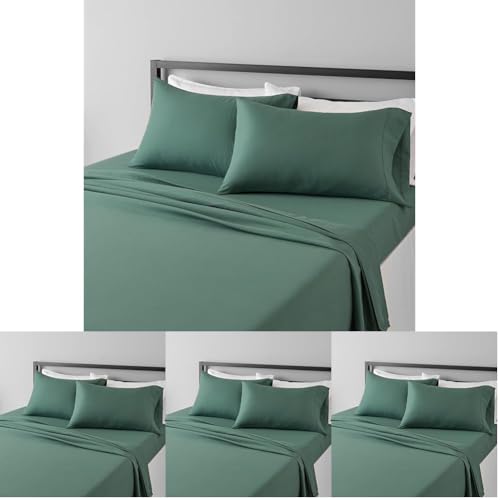 Image of Amazon Basics Lightweight Super Soft,Breathable Easy Care Microfiber 4-Piece Bed Sheet Set with 14-Inch Deep Pockets,Queen,Emerald Green,Solid,(Pack of 4)