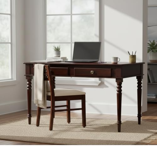 Image of Solid Sheesham Wood Two Drawer Study Table with Chair | Students Reading & Writing Table | Laptop & Work from Home Table (Dark Walnut)
