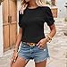 Women's Casual Short Sleeve T Shirt Round Neck Blouse with Ruffled Sleeves and Striped Details for Women (Black, M)