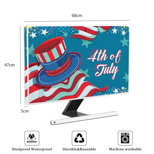 Image of 4th of July Monitor Dust Cover 26, 27, 28 Inch American Flag Stars and Stripes Independence Day Panel Case Computer Screen Protective LCD /LED /HD Water Proof Computer Covers for Desktop PC