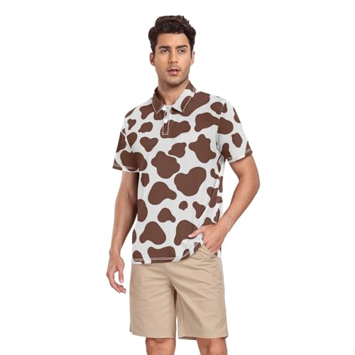 Polo de golf respirant et séchage rapide à imprimé vache marron