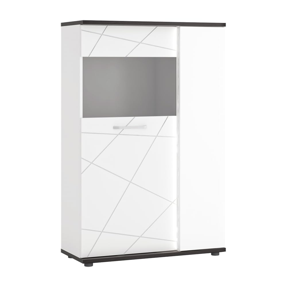 Lomadox Wohnwand Wohnmöbel Set weiß 5-teilig Modern, 1 Vitrine, 1 Wandboard, 1 Lowboard, 1 Highboard, 1 Couchtisch inkl. Beleuchtung