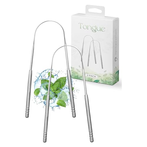 Roe Tenpo Tongue Scraper, 2 U-Shaped - Tongue Cleaner Stainless Steel, Optimal Oral Hygiene - Fresh Breath & Healthy Mouth Tongue Scrapers for Adults & Kids