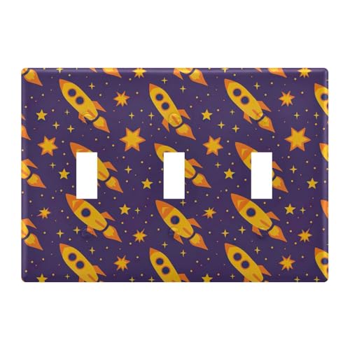 Light Switch Cover Space Rocket Wall Plates for Electrical Outlets 3 Gang 202b5311