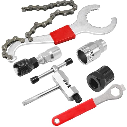 6PCS Fahrrad Werkzeug Set,Fahrrad-Werkzeugset,Tragbarer Fahrrad Werkzeugkoffer,Reparaturen Bike Tool,mit Kurbelabzieher und Innenlager-Entferner Kettenpeitsche,Kurbelabzieher,Ketten Werkzeug