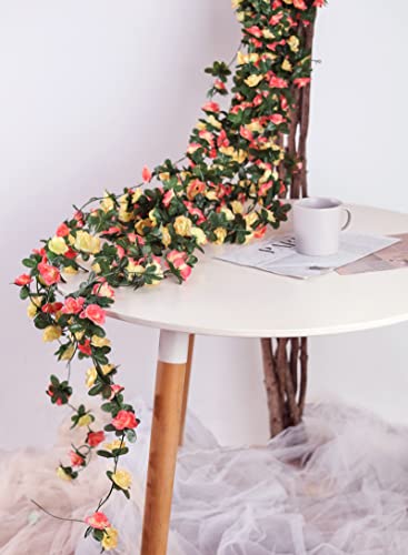 Miracliy 5Pcs 41FT Flower Garland Artificial Rose Arch Vines Fake Spring Floral Garland for Flower Wall Backdrop Wedding Mothers Day Garden Tea Party Decoration