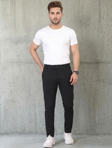 Image of MiraMichi Slim Fit Men's Formal Mid Rise Trousers - Solid Lycra Blend, Ideal for Formal Occasions, Stylish