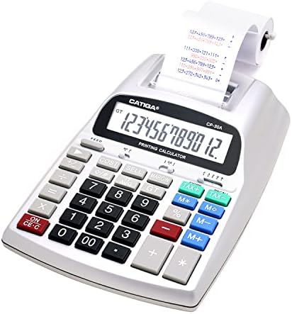 Printing Calculator with 12 Digit LCD Display Screen, 2.03 Lines/sec, Two Color Printing, Adding Machine for Accounting Use, AC Adapter Included (Silver)
