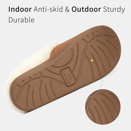 Image of Evshine Warm Knit House Slippers for Women Comfy Wool-Like Lined Chenille Slippers with Memory Foam and Indoor Outdoor Soles
