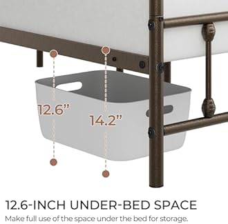 Topeakmart Queen Size Victorian Style Metal Bed Frame with Headboard/Mattress Foundation/No Box Spring Needed/Under Bed Storage/Strong Slat Support Bronze
