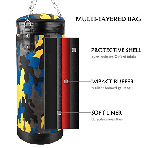 Luniquz Kids Punching Bag, Unfilled Hanging Boxing Bag with Mount Chain for Boys Girls, 23" in Camo
