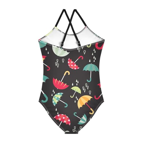 ZZKKO Colorful Bright Umbrellas Dark Girls Swimsuit One Piece Bathing Suit for Baby Girls' Swimwear 3-10T2