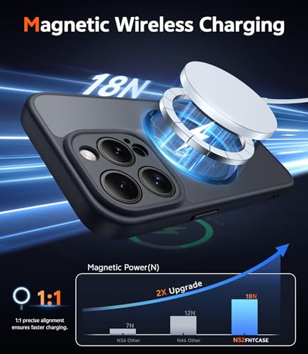 Image of FNTCASE for iPhone 13 Pro-Max Case: Matte Magnetic Phone Cases Compatible with Magsafe Slim Anti Yellowing Military Grade Drop Protection Rugged Protective Translucent Cell Cover (C-Black)