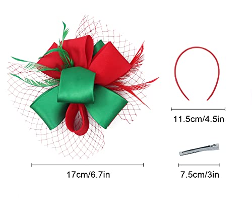 Myjoyday Women's Fascinators Hat For Tea Party Church Cocktail, Feathers Veil Headband With Hair Clip (Red & Green) #TOP4