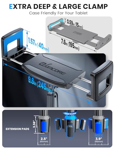 eSamcore Tablet Holder for Car, for iPad Cup Holder Car Mount with 1.57" Depth Large Clamp 15" Height Adjustable for iPad Holder for Car for 6"-12.9" Cell Phone iPhone iPad Stand Travel Accessories