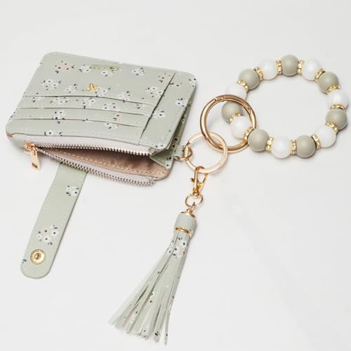Image of COOLANS Silicone Bracelet Wristlet Wallet Credit Card Holder RFID ID Window Key Ring Tassel Slim Wallet Women Keychain Purse