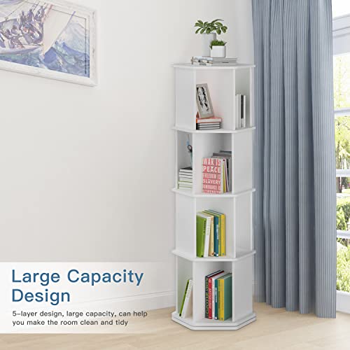 4 Tier Rotating Bookshelf 52”H Floor Standing 360 Spinning Bookshelf White Revolving Bookcase Rotating Book Shelf Tower Wood Tall Narrow Bookshelf For Kids Adults #TOP4