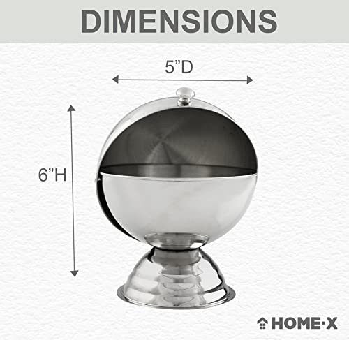 Home-X Stainless-Steel Bowl With Roll Top Lid, Covered Dish For Sugar Bowl, Packet Holder, Candy Dispenser, Or Kitchen Accessory, 5” D X 6” H, Stainless-Steel #TOP3