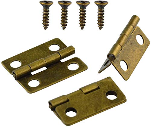 100 Pcs Small Box Hinges 18x16mm Antique Bronze Mini Hinges Retro Butt Hinges with 400Pcs Hinge Screws, Wobe Vintage Small Folding Butt Hinges for Ssmall DIY Projects Jewelry Box Doll Houses