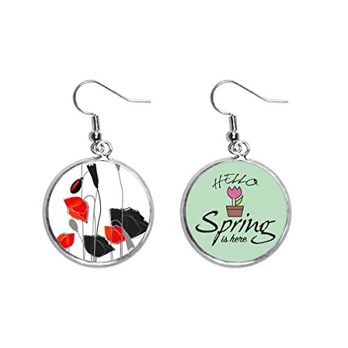 Pendientes de amapolas con diseño de arte abstracto rojo y líneas colgantes para primavera