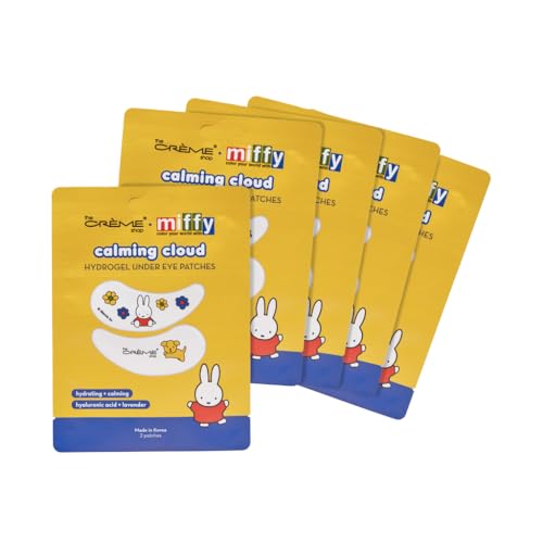 The Crème Shop x Miffy Calming Cloud Hydrogel Under Eye Patches - 5 Korean Skincare Eye Masks with Hyaluronic Acid & Lavender, for Dark Circles, Puffy Eyes, Revitalizing, Cute Design (Pack of 5)