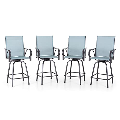 Phi Villa Outdoor Swivel Bar Stool Chairs, Bar Height Patio Chair With Back And Armrest, All-Weather Textilene Fabric Bar Furniture For Deck Lawn Garden, Waterproof And Quick-Drying, Set Of 4 #TOP5