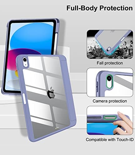 DAORANGE Case for iPad 10th Generation 2022, iPad 10 Case with Pencil Holder, Slim Tri-fold Stand Cover for iPad 10.9 Case, Clear Transparent Back Shell, Auto Wake/Sleep (Grey Purple)