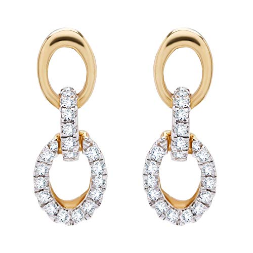 18KT (750) Yellow Gold and American Diamond Drop Earrings For Women & Girls