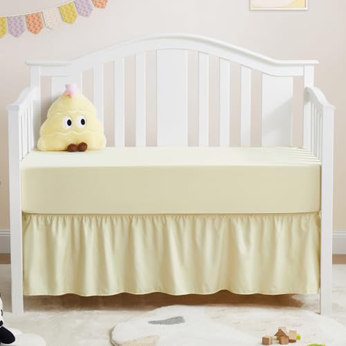 Image of Horbaunal 2 Pack Crib Skirt & Crib Bed Sheet Set, Cream Crib Bed Skirt 28 inch x 52 inch with 14 inch Drop Dust Ruffle, Soft Microfiber Toddler Bedskirt Nursery Bedding Skirt for Baby Girls and Boys
