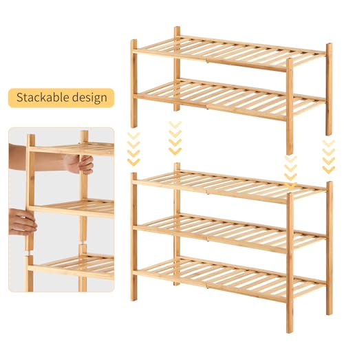 Image of 6-Tier Bamboo Shoe Rack for Entryway, Stackable | Heavy Duty | Multi-Function, Free Standing Shoe Racks for Bedroom Hallway Closet