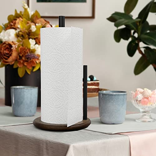 Image of Paper Towel Holder Countertop with Real Wood Round Base, Farmhouse Paper Towel Holder Stand for Kitchen Dining Table Home Decor