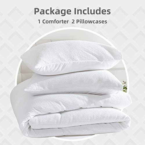 Weigelia White Comforter Set Queen Size 3Pcs Soft Cotton Waffle Comforter All Season Bed Comforter Sets For Men And Women Lightweight Boho Bedding Set (1 Comforter, 2 Pillowcases) #TOP5